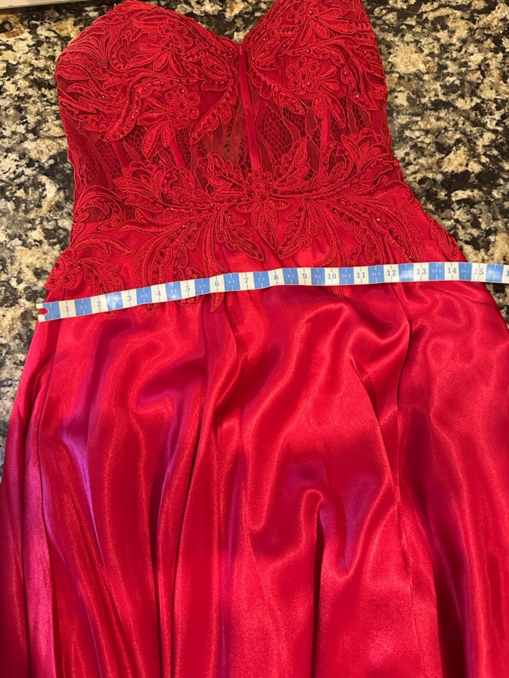 Blondie Nites Red Lace Bodice Satin Maxi Dress - Picture 6 of 7